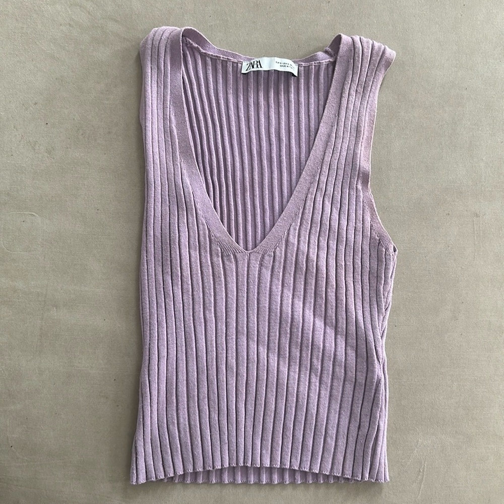 Zara Lilac Ribbed Sleeveless Top